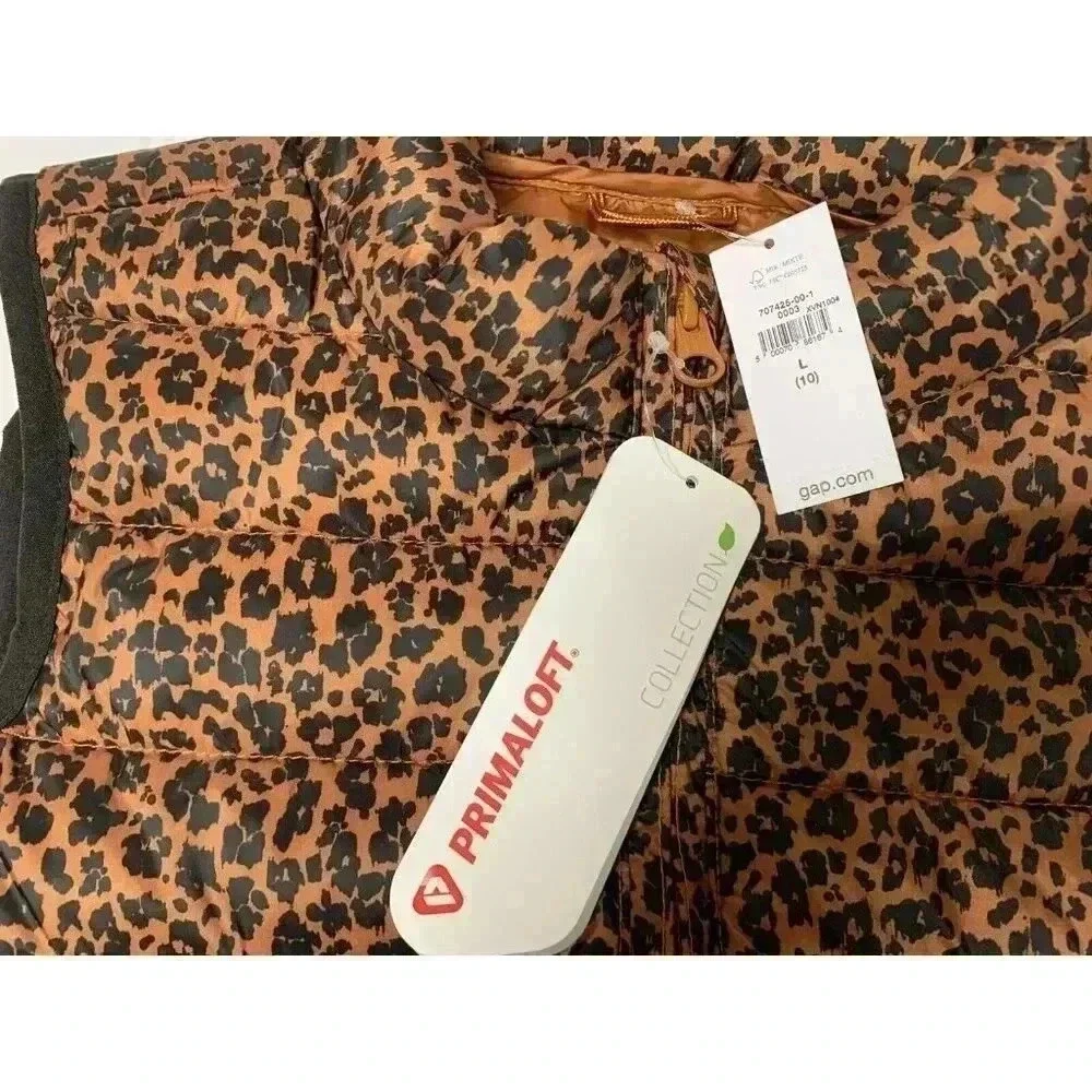 GAP Kids Cold Control Puffer Vest Girls Leopard Primaloft Large 10 NEW. 460